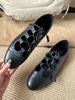 Fashion Women Solid Polka Dot Hollow Cross-Tied Sewing Lace-Up Woman Loafers Mules Mary Janes Ballet Dance Shoes Brogue Flats Summer