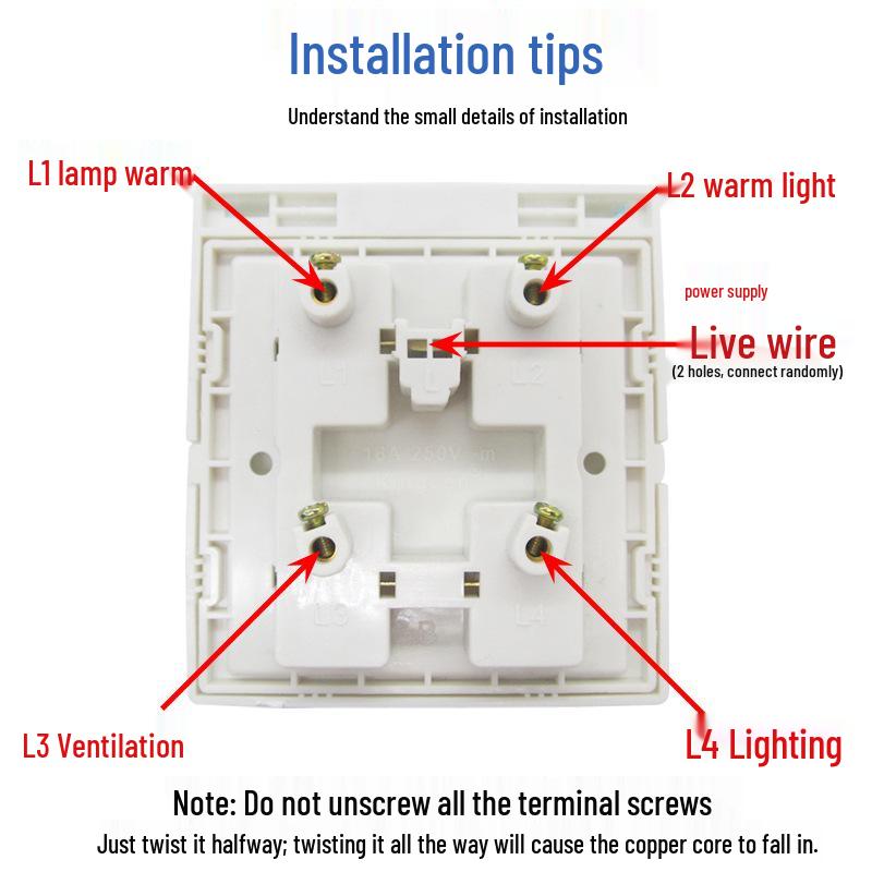 Waterproof 4-Gang Bathroom Heater & Light Switch with Cover