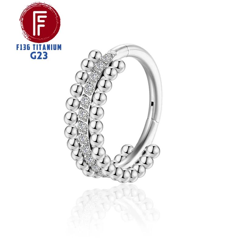 G23 Titanium Daith Cartilage Earrings 16G Helix Nose Septum Piercing Conch Hinged Clicker Body Jewelry Ear Ring Zircon