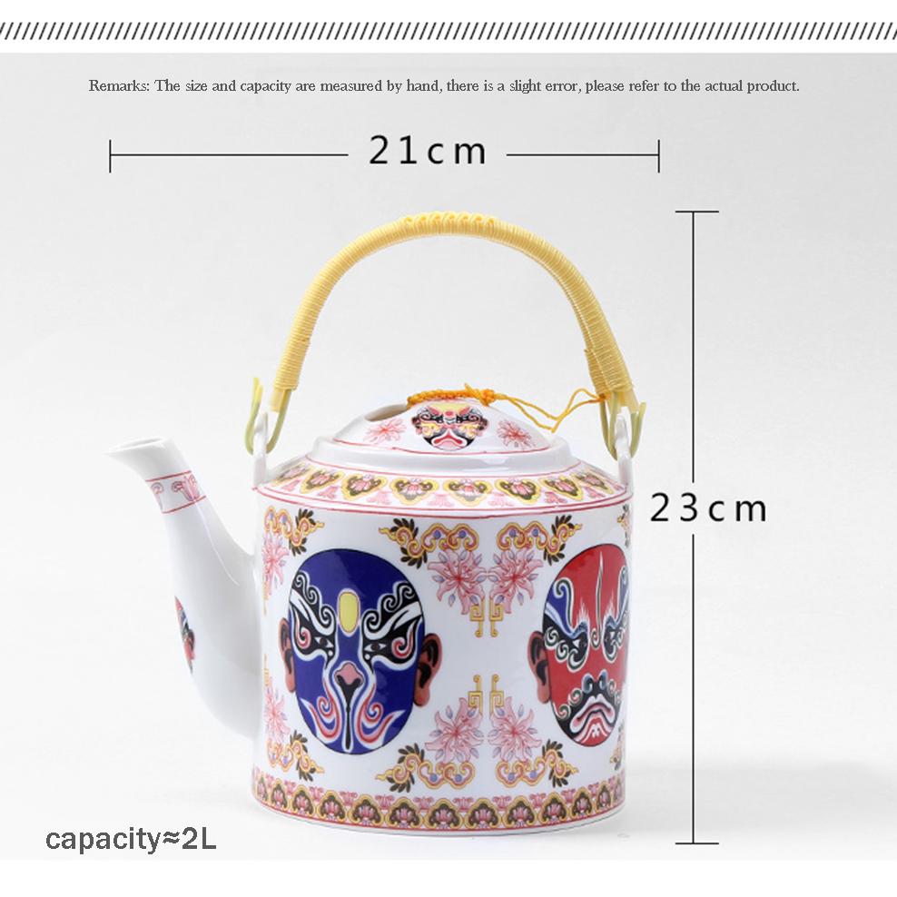 Chinesische Keramik-Teekanne, Teekessel mit Peking-Opernmaske, Teekanne mit großem Fassungsvermögen, hitzebeständiger Keramik-Teebereiter, 2 l