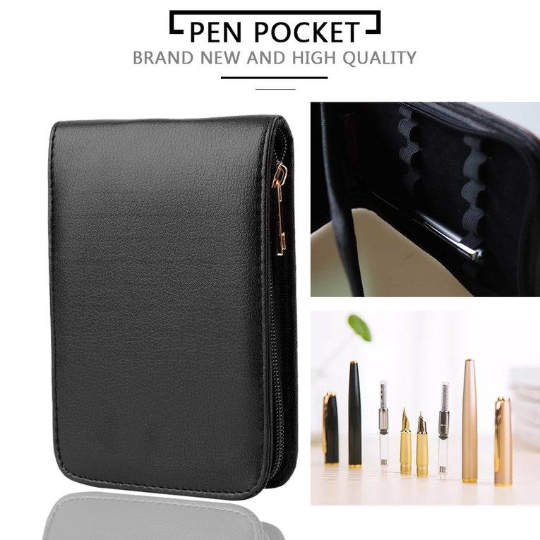 Fountain Pen Roller Pen Black Color PU Leather Zipper Case for 12 Pens