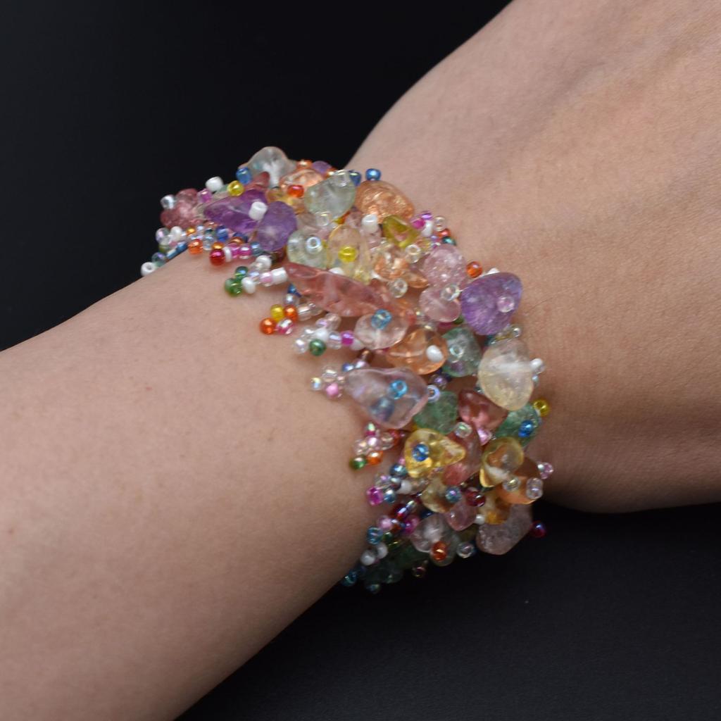 Ethnic Style Colorful Natural Stone Hollow Bracelet Handmade Bead Bohemian Hollow Rice Bead Crushed Stone Bracelet