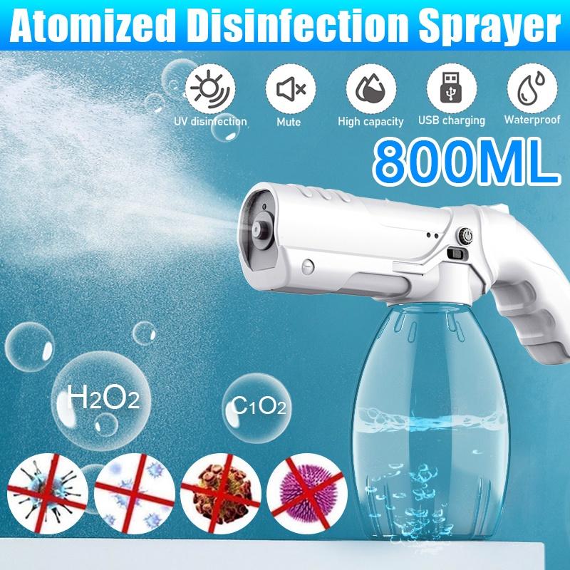 800ML USB Wireless Electric Spray Guns Atomization Disinfection Guns 1200Mah Rechargeable Alcohol Handheld Cleaning Tools White