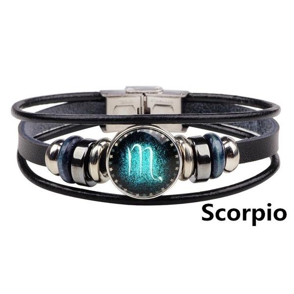 Vintage 12 Constellation Starry Leather Bracelet Multilayer Wrap Leather Bangle Birthday Gift