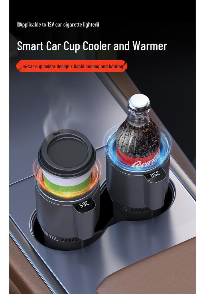 Universal Car Cup Holder for Hot & Cold Drinks - Portable One-Button Heating & Cooling Cup