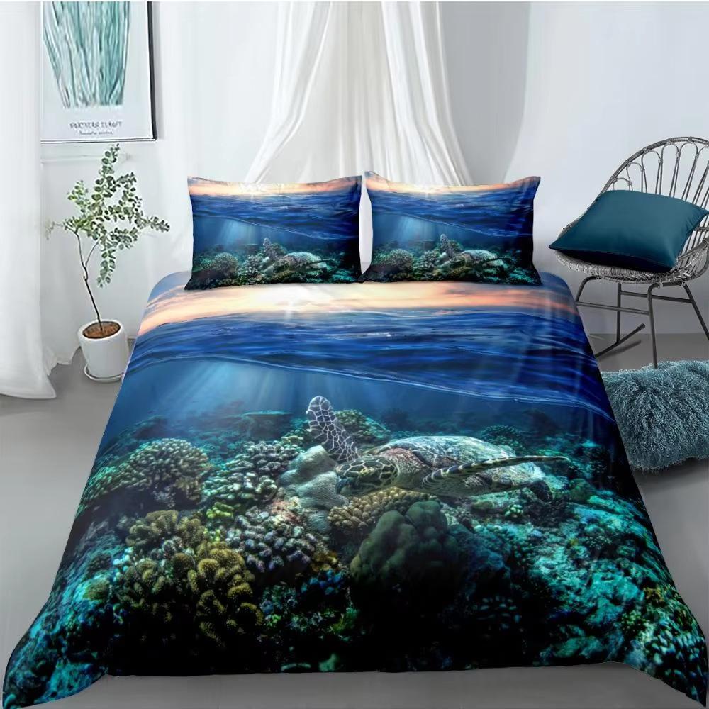 Ocean Animal Down Comforter Set Bedding Set 3-piece Coverlet Set