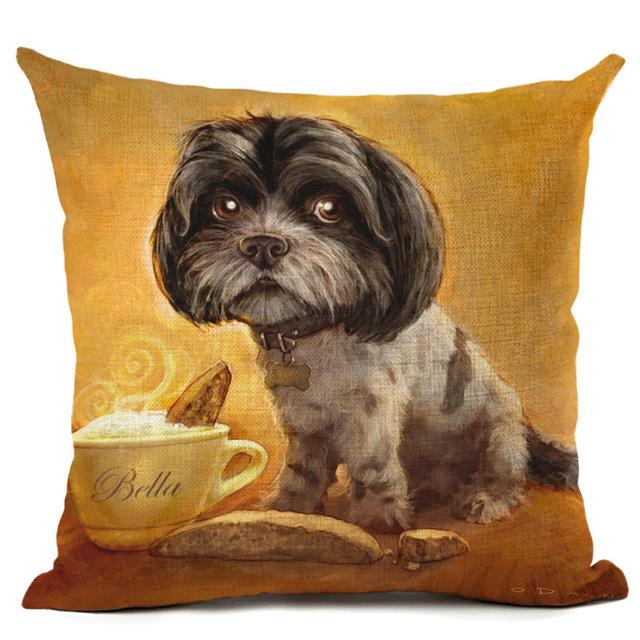 New Cartoon Cotton Linen Cute Dog Printing Pillow Case Home Decorative Pillowcase Cover