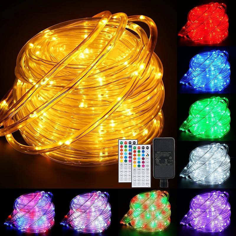 Rope Lights Outdoor Color Changing, 33ft Warm White Rope Lighting 100 LED String Lights Plug in with Remote, 30 Colors Rope Light for Indoor Garden 33ft 100LED(Plug in)