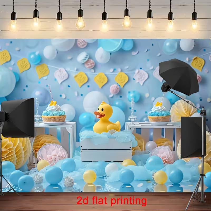 

2D Rubber Duck Baby Shower Backdrop Balloon and Cake Photo Background 47.2x31.5inch/120*80cm