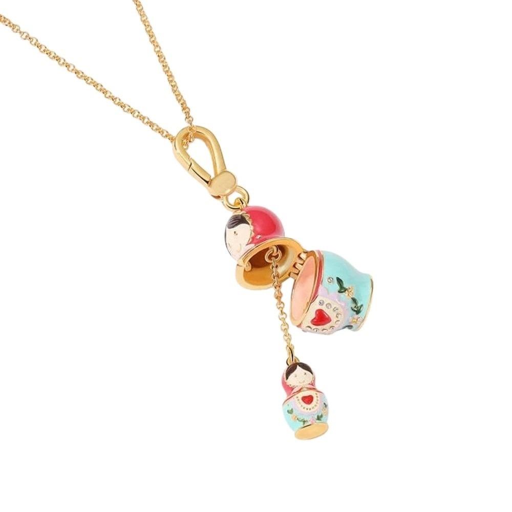 

Vintage Openable and Closable Keychain Crystal Clavicle Chain Matryoshka Doll Necklace Christmas Necklace