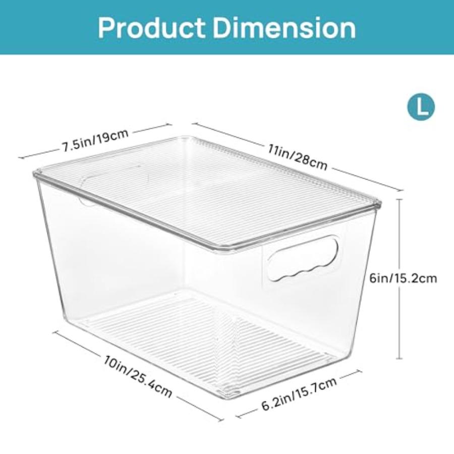 6 Pack Clear Stackable Storage Bins with Lids Large Plastic Containers with Handle for Pantry Organizer and Storage Perfect for
