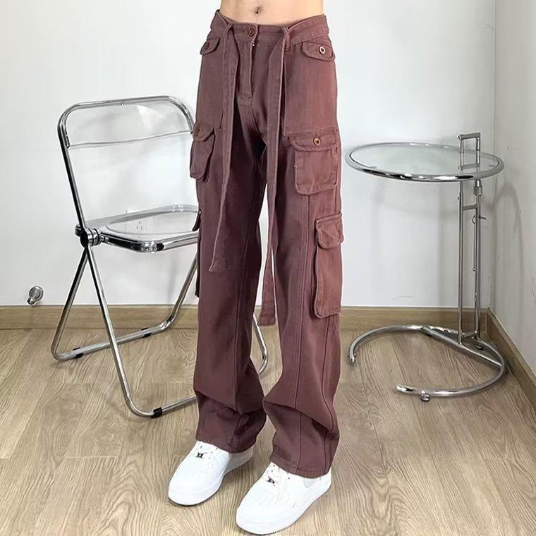 

Высококачественные европейские и американские женские модные облегающие брюки с высокой талией и множеством карманов XXL кофейный