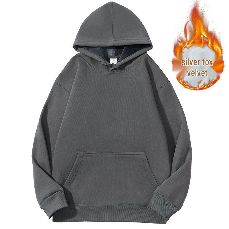Men's Heavyweight Iron Gray Fleece Hoodie - Warm, Loose Fit for Autumn/Winter