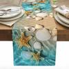 Summer Beach Starfish Seashell Linen Table Runner Holiday Party Decor Reusable Kitchen Dining Table Runner Wedding Decorations