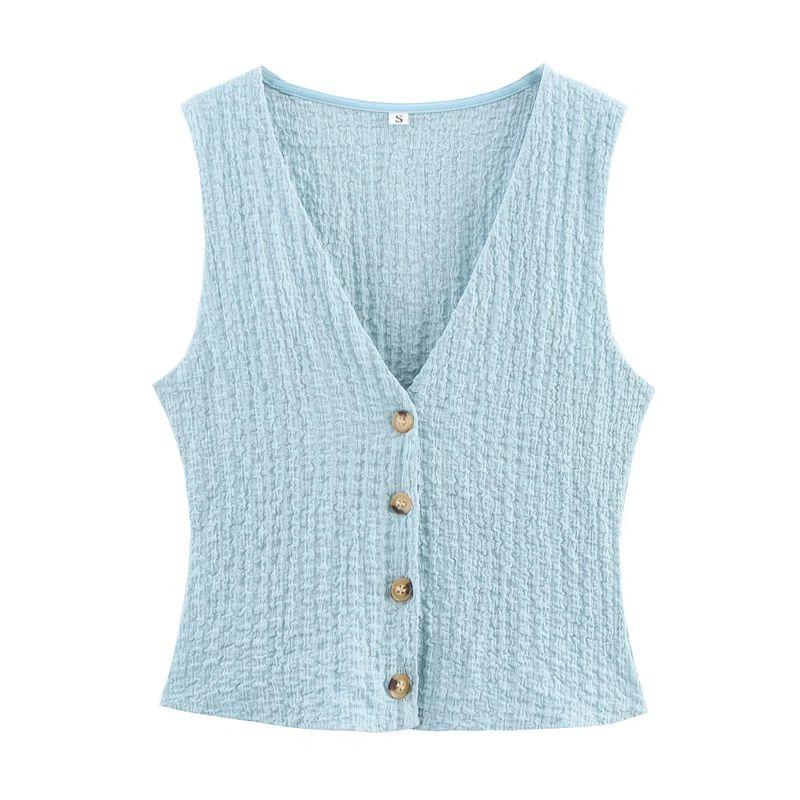 Textured Sleeveless Cardigan Vest Tops 5039277 Straight-leg Loose Comfort and Casual Pants 5039278