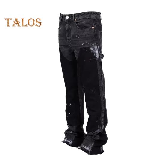 Męskie workowate dżinsy dzwony elastyczny denim casualowe spodnie robocze vintage patchworkowe spodnie rozszerzane do noszenia na co dzień podróże praca