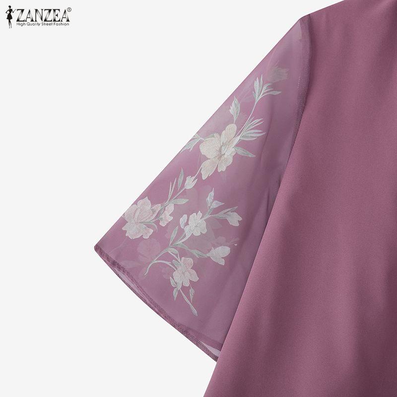 ZANZEA Women Casual Turn Down Collar Splice 3/4 Sleeve Blouse