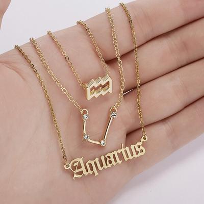 3pcs/set Fashion 12 Constellation Necklace For Women Gold Chain Zodiac Sign Horoscope Letter Choker Couple Jewelry Birthday Gift