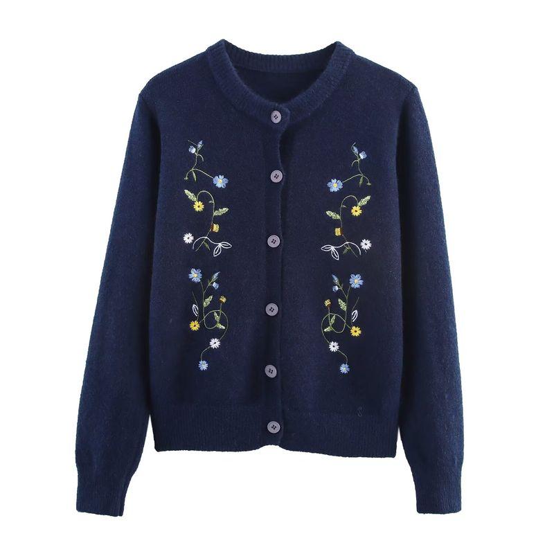 Zbzr Autumn New Women Clothes Western Style Fashion Temperament All-Match Round Neck Long Sleeve Breasted Embroidery Knit Cardigan