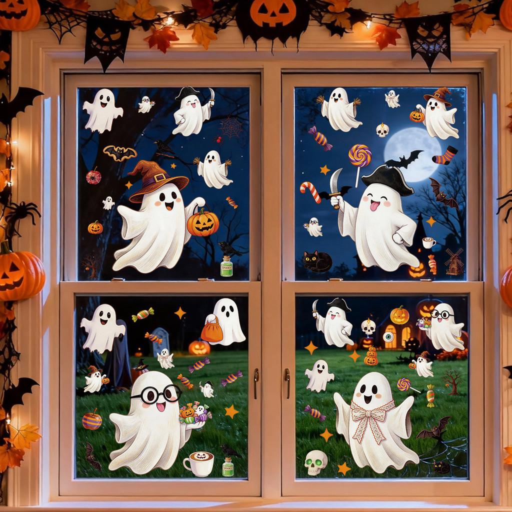 Halloween Static Window Clings with Cute Decorations for Store Window Glass Display