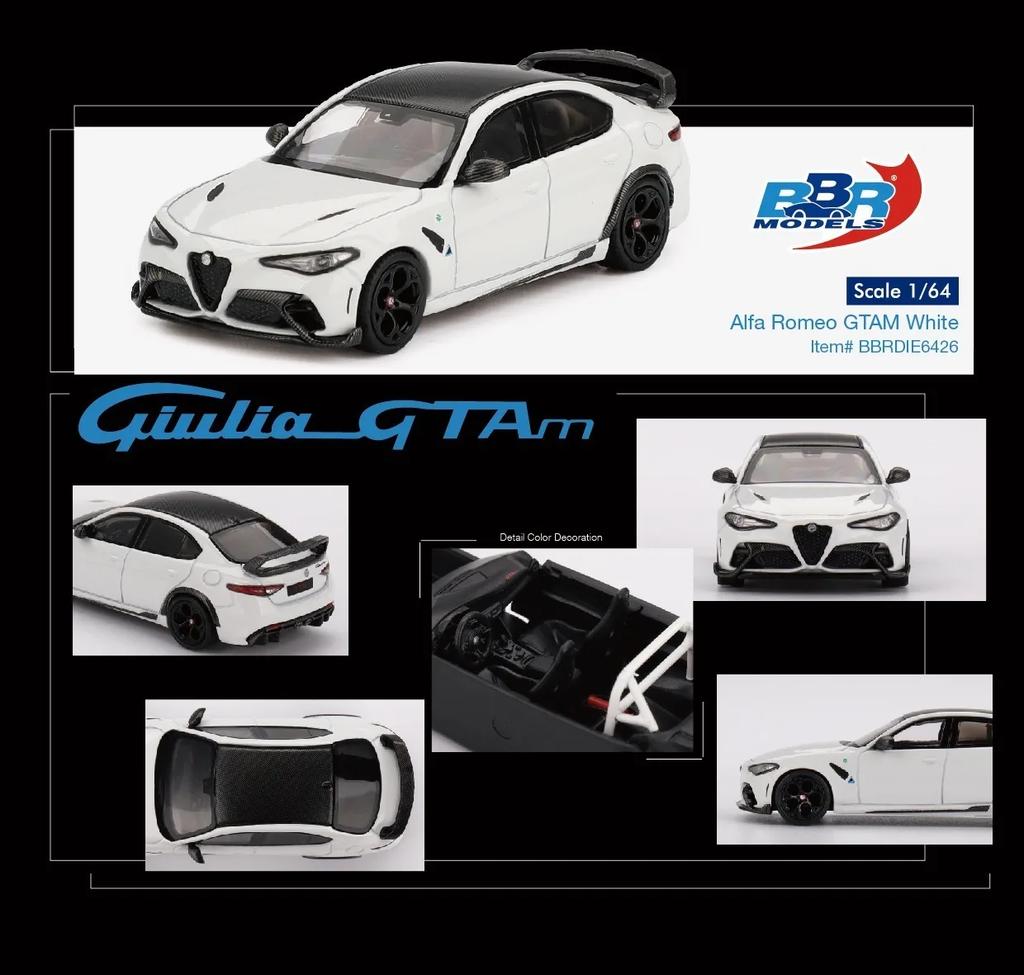 BBR 1:64 Alfa Romeo Giulia GTAm White Diecast Diorama Car Model Collection Toy