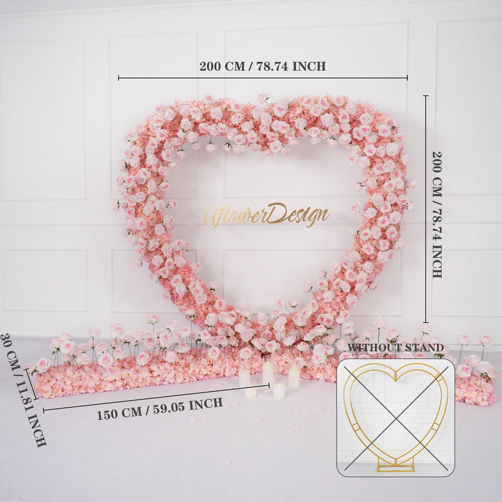 Uflower Heart-Shaped Frame Arch Wedding Backdrop Luxury Red Rose Floral Arrangement Decor with Cloth Base for Special Occasions