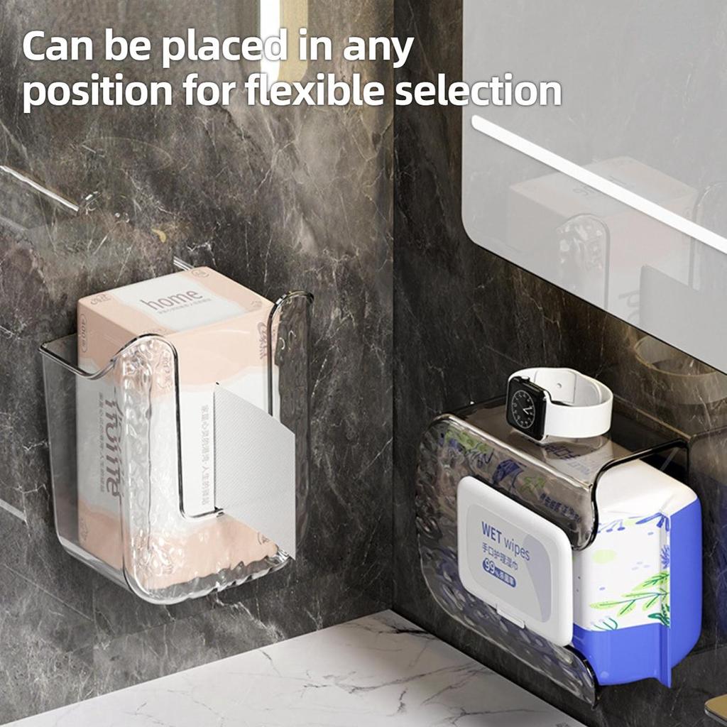 Caixa de Lenços Umedecidos Montada na Parede Caixa de Lenços de Papel Caixa de Armazenamento de Toalhas Faciais Sem Furos Suporte para Lenços Umedecidos de Banheiro Porta-Lenços de Papel