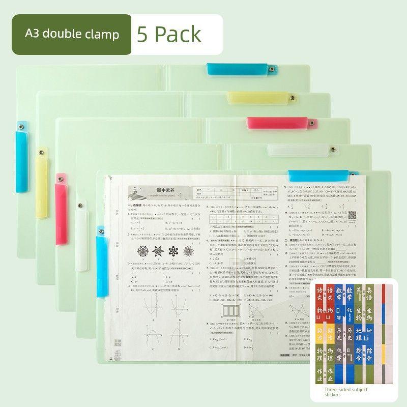 Grade Three Class Two A3a4 Rotate Flip Page Test Paper Clip Double Clip [Pack of 5, Built-In Pocket]