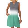 Ladies' Fashionable Gradient Print V-neck Button-down Pocket Vest Dress Beach Vacation Summer Dress
