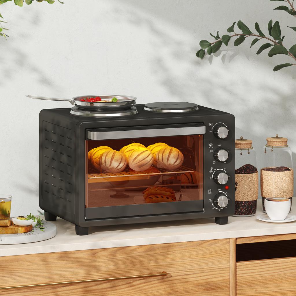 28 L Toaster Oven, Compact Oven for Cooking and Grilling, Electric Oven with Baking Tray, Grill Rack, 2600W, Black