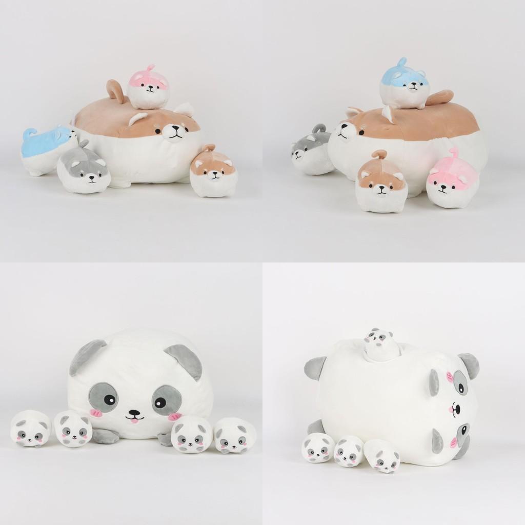 Kind Mutter Shiba Inu Panda Plüschtiere Mama und vier Babys Niedliche Mädchengeschenke