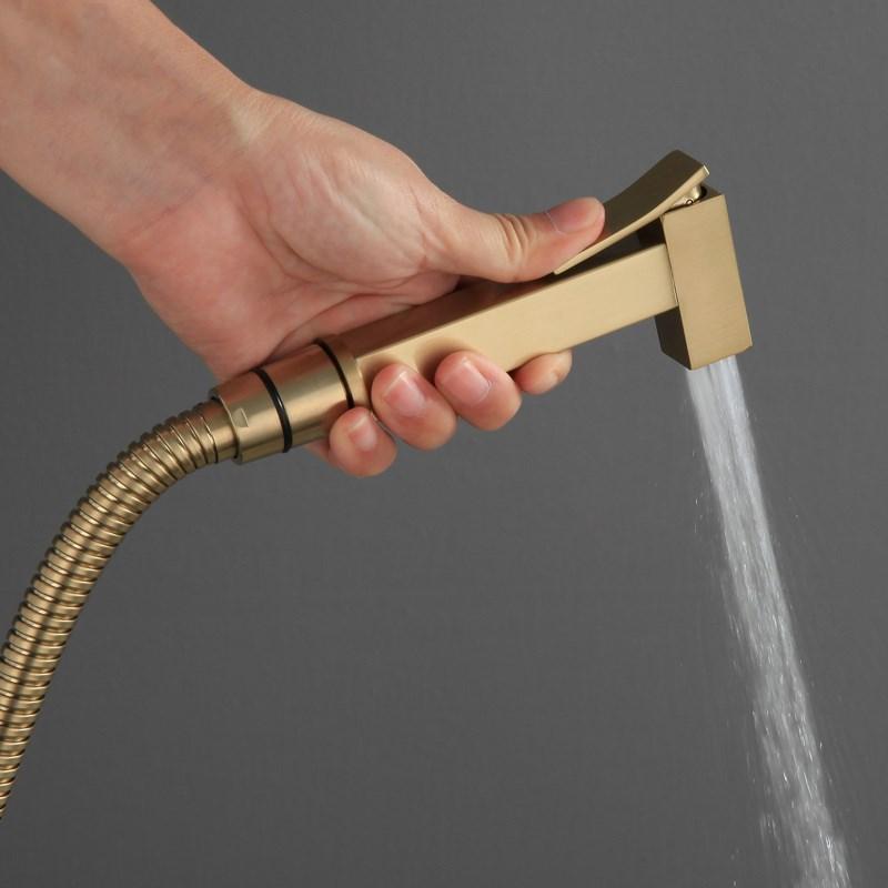 Bidet Faucet Set Brush Gold Wall Mounted Bathroom Bidet faucet High Pressure toilet gun Brass