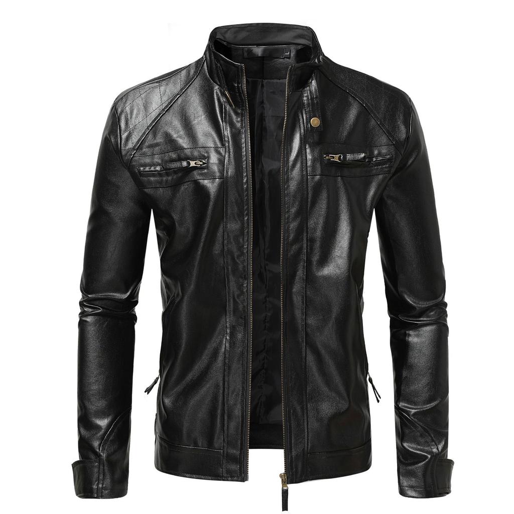 New autumn and winter European and American fashion men's leather jacket stand-up collar double zipper locomotive leather jacket PY