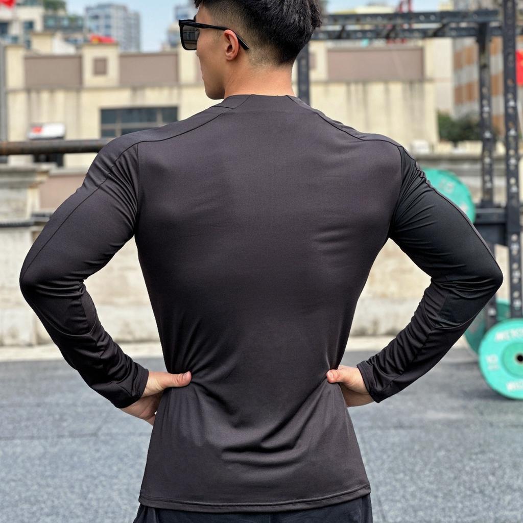 Men’s Long Sleeve Breathable Sports T-shirt Running Cycling Athletic Training Basketball Crew Neck Zipper Top