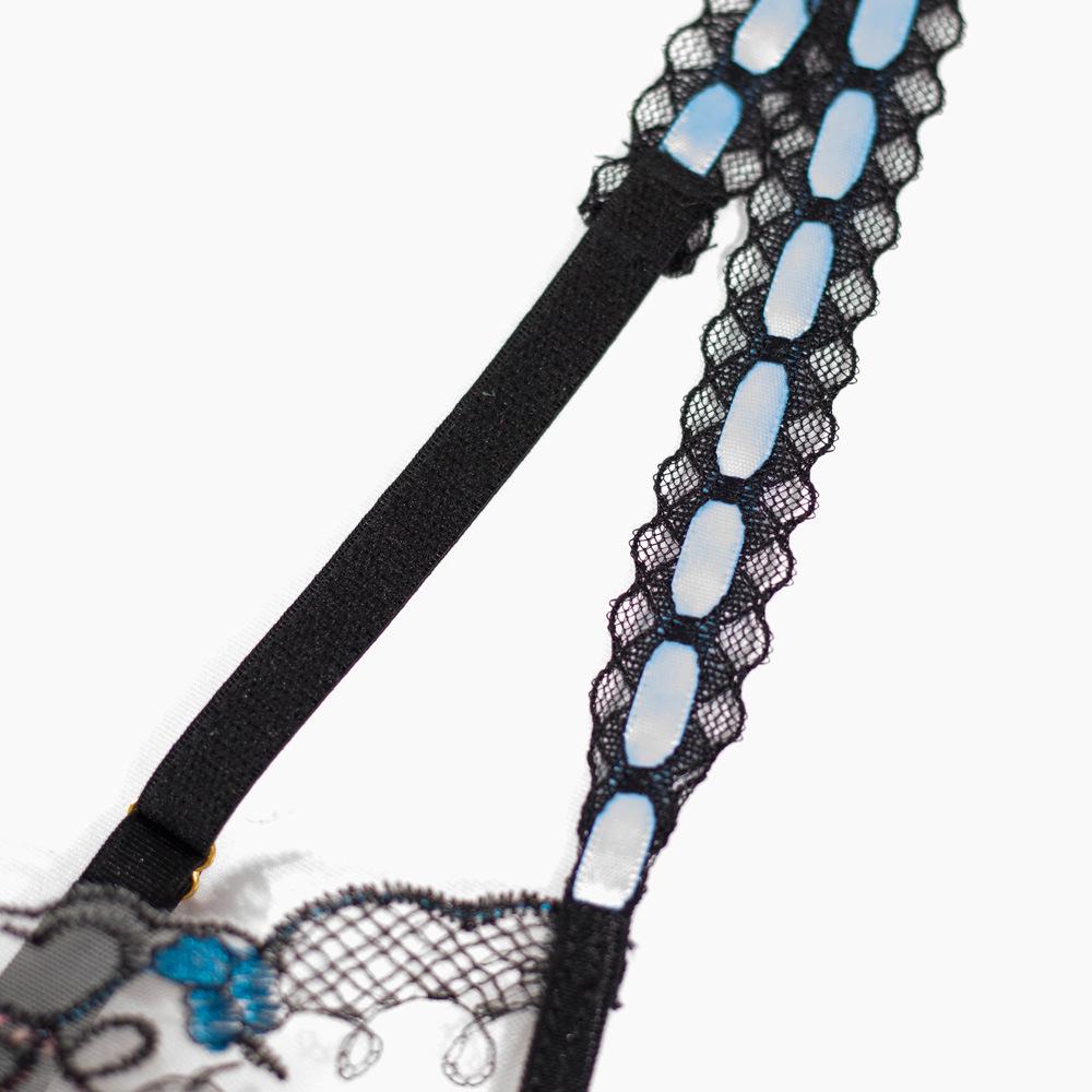 European & American Mesh Embroidered Sexy Lingerie Set - Bra, Garter & Panty