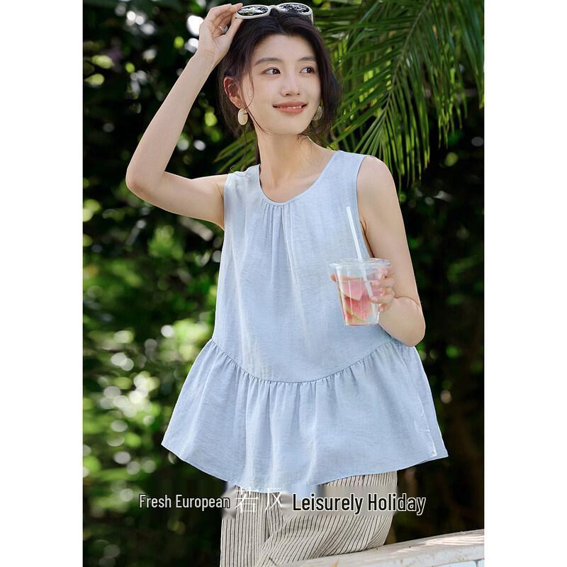 XWI Women s Linen-Blend Sleeveless Ruffle Top & Striped Pants Set XL
