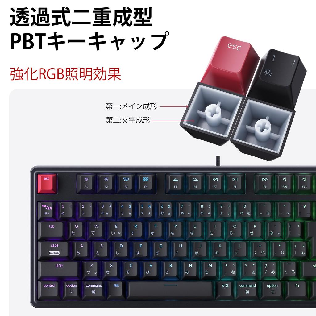 Keychron C3 Pro 8K RGB TKL JIS Layout QMK Wired Custom Mechanical Keyboard with LED Transparent Compatible with Windows and Brown Switches 80%