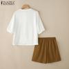 ZANZEA Women 3/4 Sleeve Embroidery Blouse and Shorts Summer Two Piece Suit Sets