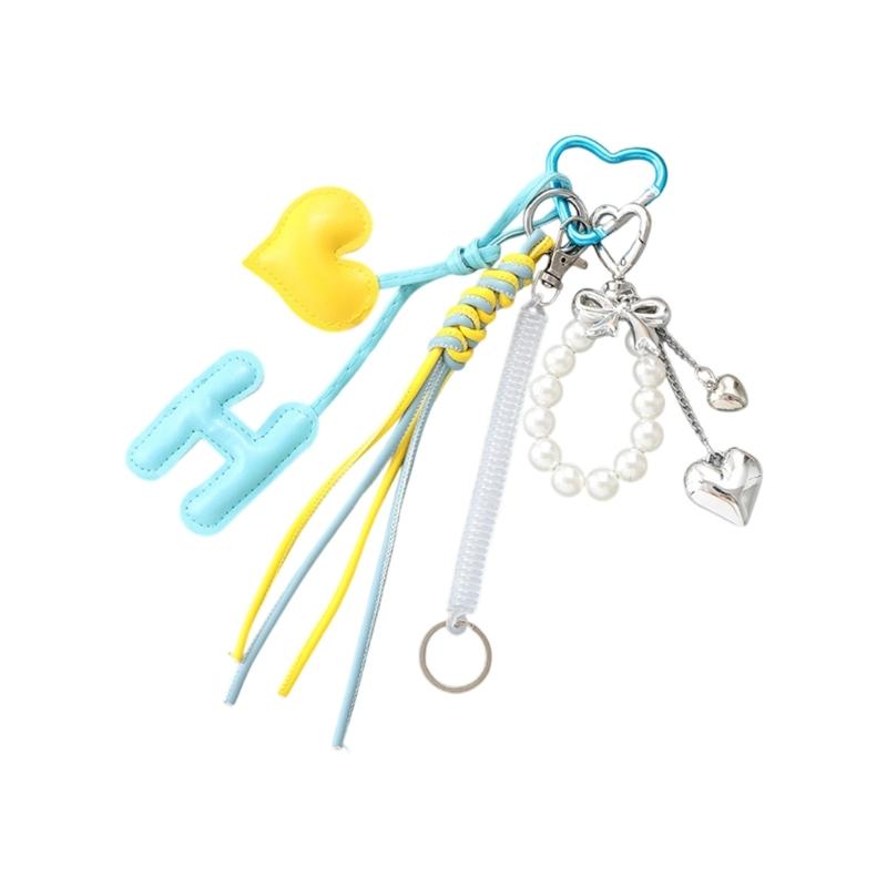 Cute Bag Charm Pendant Keyring Alphabets Heart Braided Rope Keychain Bag Charm for Backpack Purse Handbag Decoration