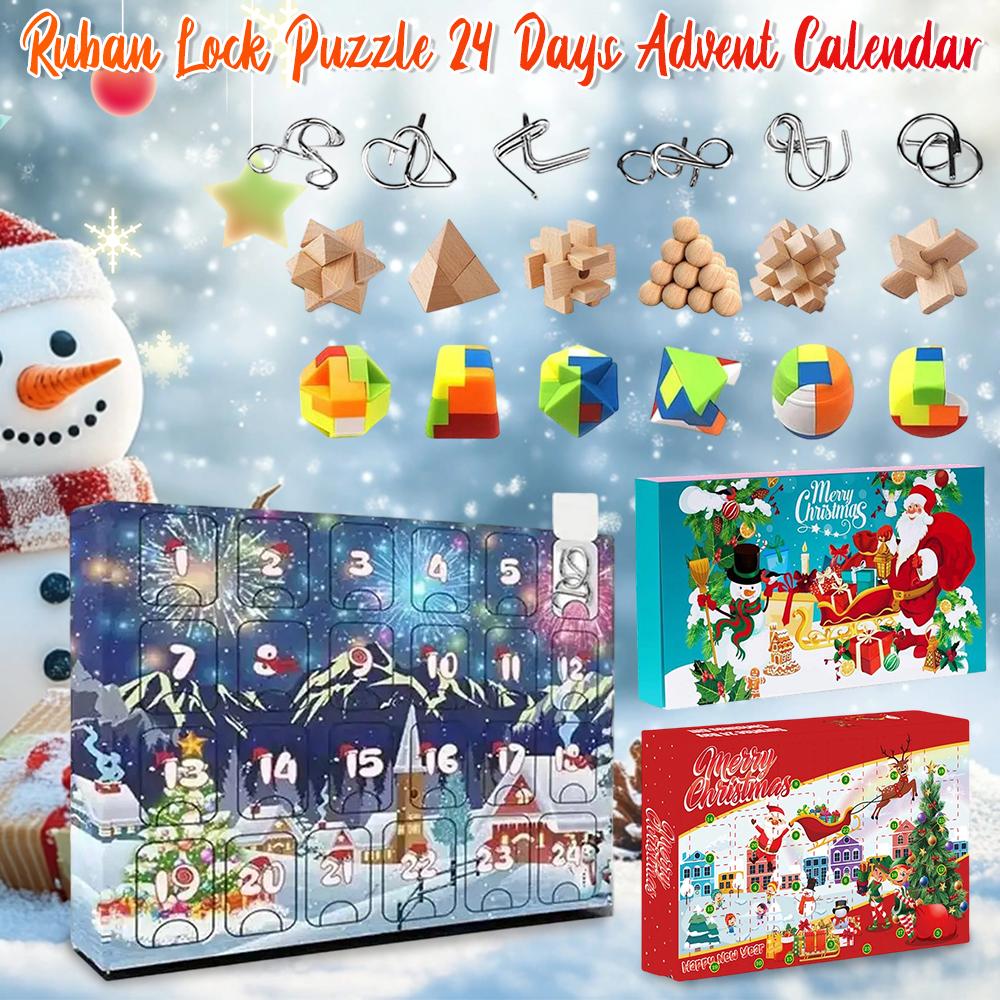 Metal Puzzle Christmas Advent Calendar Gifts Box Ruban Lock Puzzle Xmas Countdown Calendar Box  Brain Teaser Fidget Toy