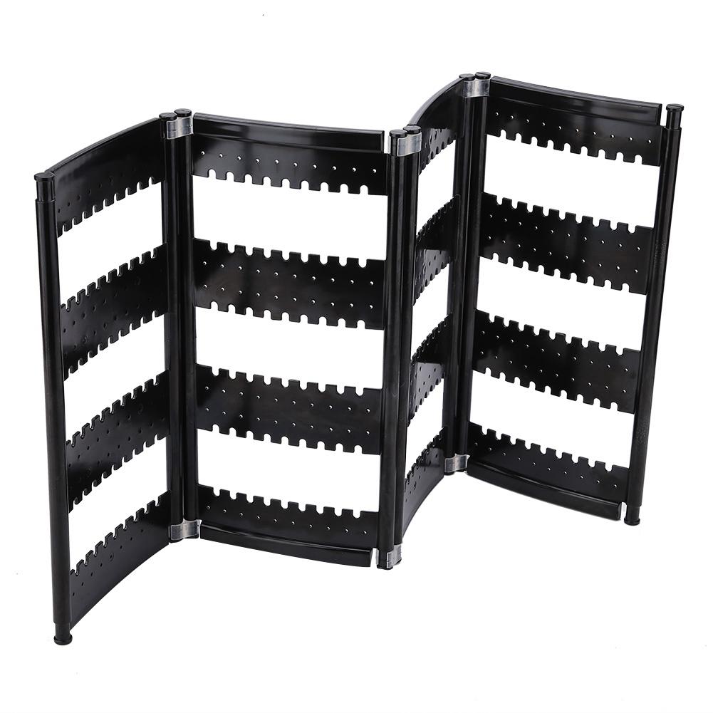 Foldable 4-Panel Jewelry Holder Earrings Display Stand Ear Studs Storage Rack   (Black)