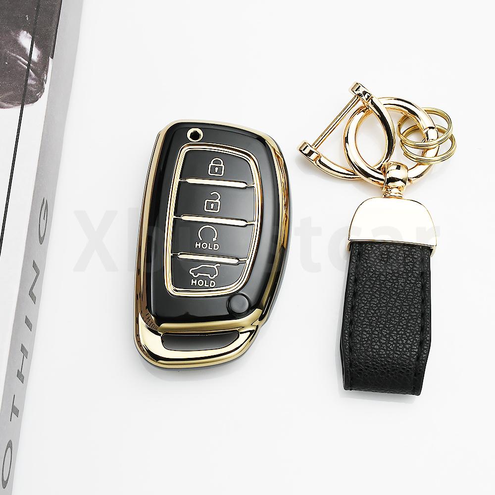 SKCW6 Gold Edge TPU Keyless Shell Fob Car Key Case Cover For Hyundai Elantra Creta Ix35 Ix45 I10 I30 I40 Tucson Santa Fe Rena Sonata