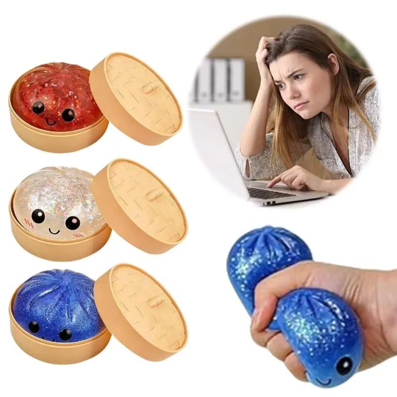 Simulation Food Dumpling Squishy Squeeze Ball Colorful Sensory Fidget Toy With Steamer For Stress Relief Home Desktop Decor Gift
