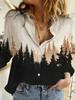 Women's Casual Long Sleeve Abstract Printed Shirt Office Womens Elegant Slim Button Down Shirt Spring Chunky Lapel Tops