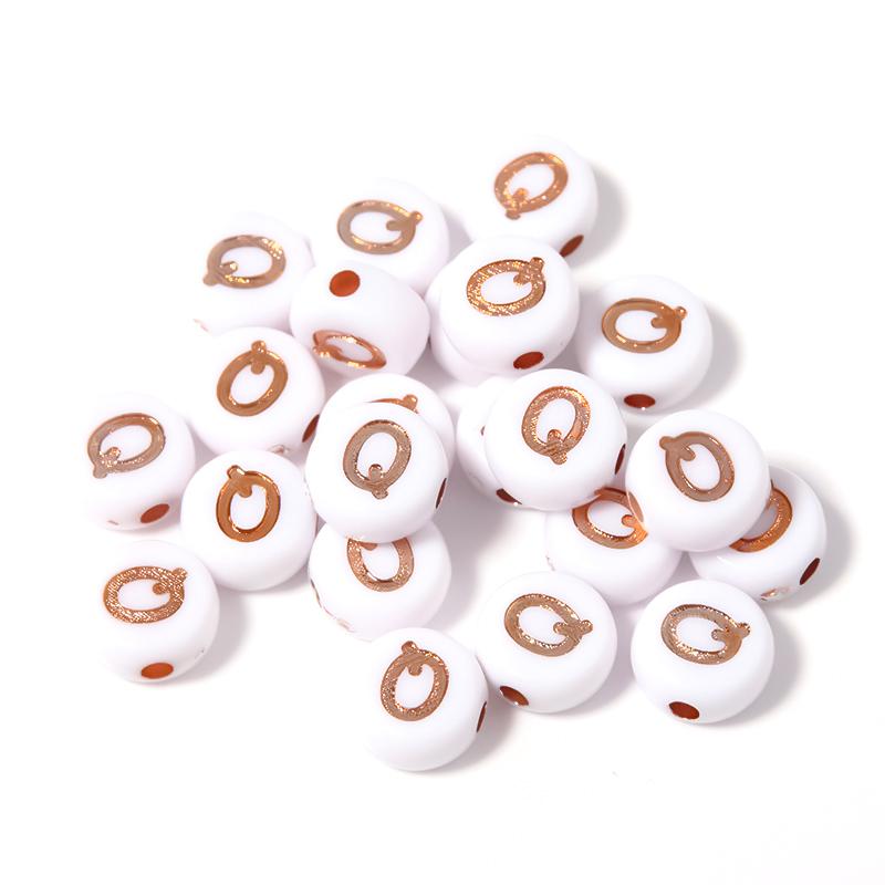 100Pcs 7mm Acrylic Alphabet Beads Rose Gold Letter Loose Flat Round Beads For Jewelry Making Findings DIY Bracelet Earrings Gift