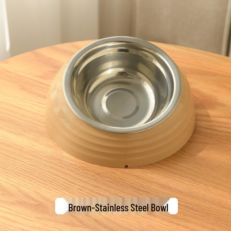 Multi-Function Pet Bowl: Dog Feeding & Drinking, Cat Slow Feeder, Slanted Design, Neck Protection, Non-Slip, Stainless Steel.