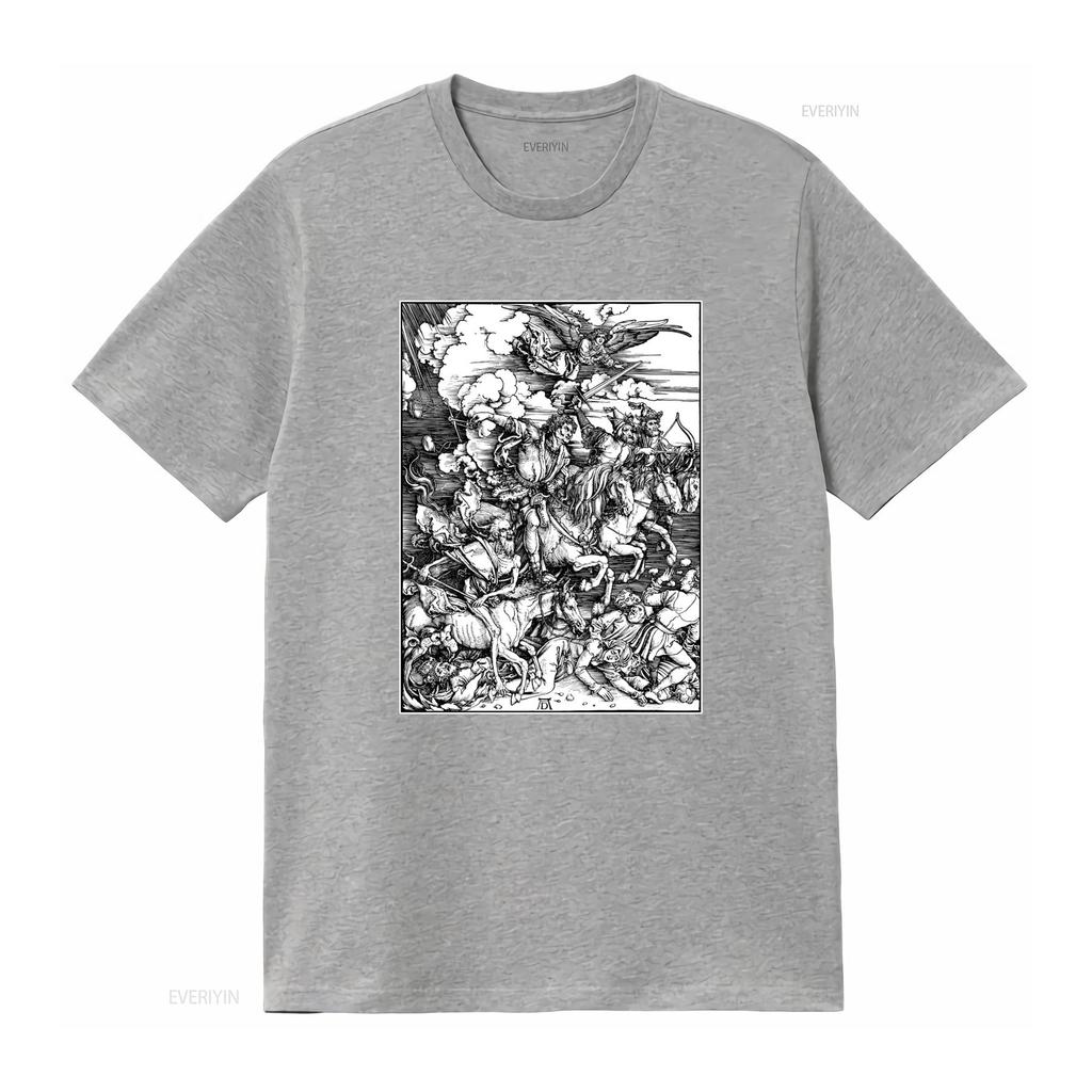 Albrecht Durer Four Horsemen of the Apocalypse German Renaissance Art Woodcut Religious Gothic T Shirt vintage Washed Versatile