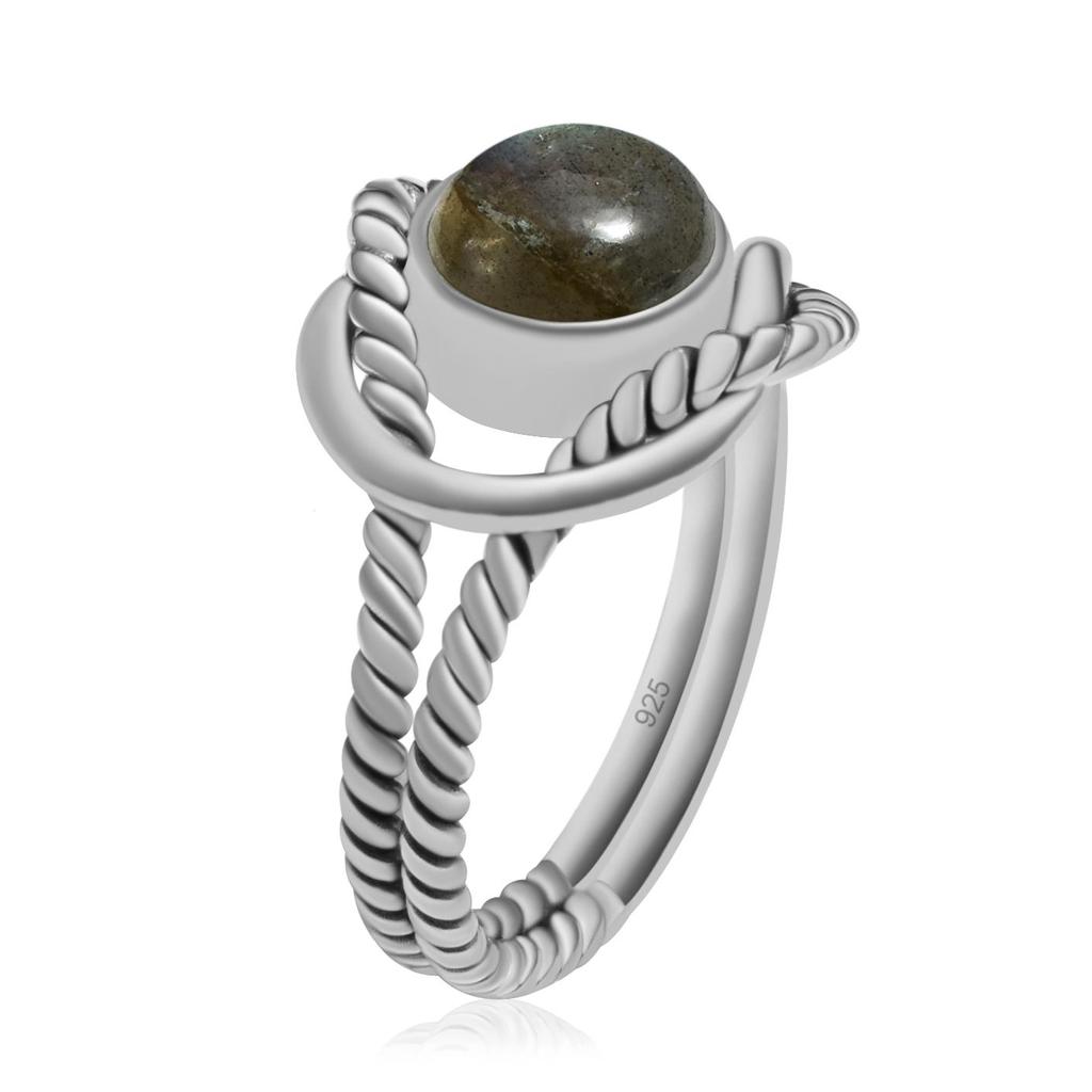 Natural 7mm Labradorite 925 Sterling Silver Twisted Rope Split Shank Rings For Women & Girls
