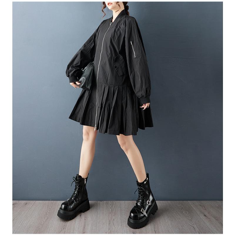 DIMANAF 2025 Plus Size Autumn Winter Plus Size Women Jackets Coat Long Sleeve Casual Loose Outerwear Black Zipper