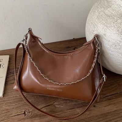 Simple Chain Solid Color PU Leather Women's Shoulder Bags Fashi Versatile Ladies Crossbody Bag Casual Female Underarm Bags